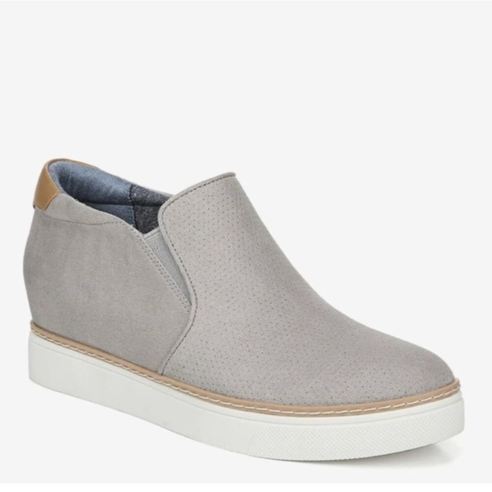 Dr. Scholl's If Only Wedge Slip-On Sneaker Platform Gray Microfiber Size 8 Shoes